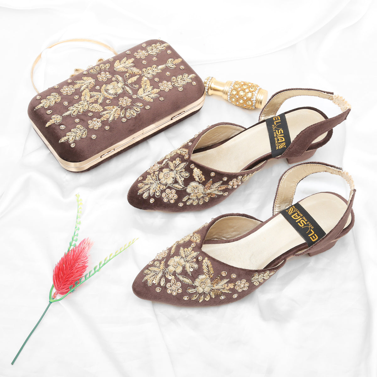 MLC3 - Brown ( Clutch Both Side Embroidery )