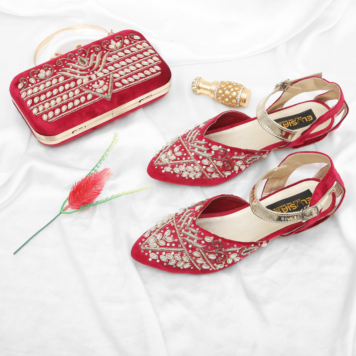 MLC6 - Red ( Clutch Both Side Embroidery )