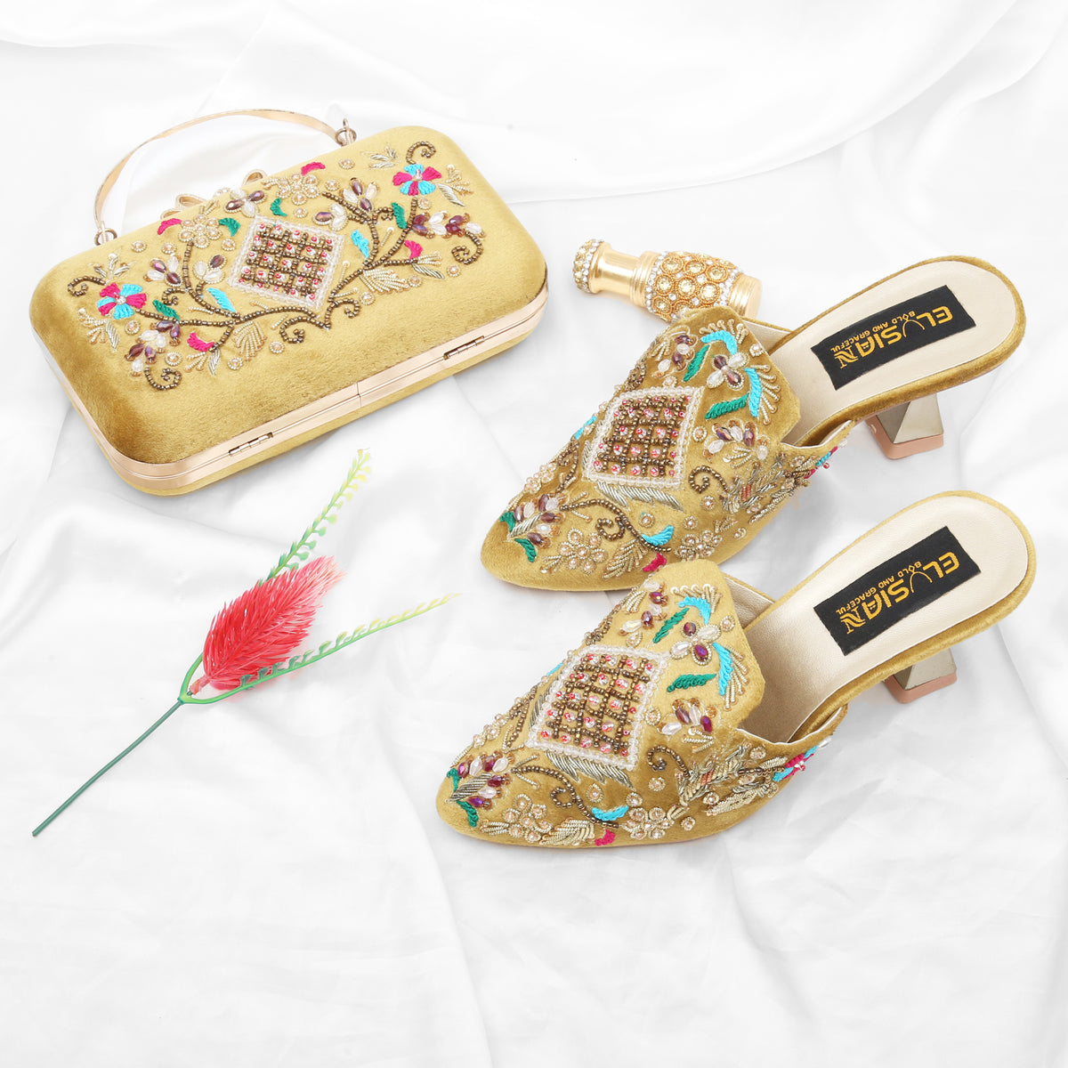 MLC7 - Golden ( Clutch Both Side Embroidery )