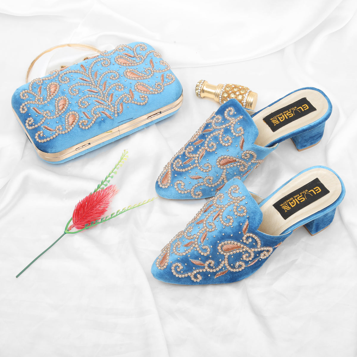 MLC8 - Blue ( Clutch Both Side Embroidery )
