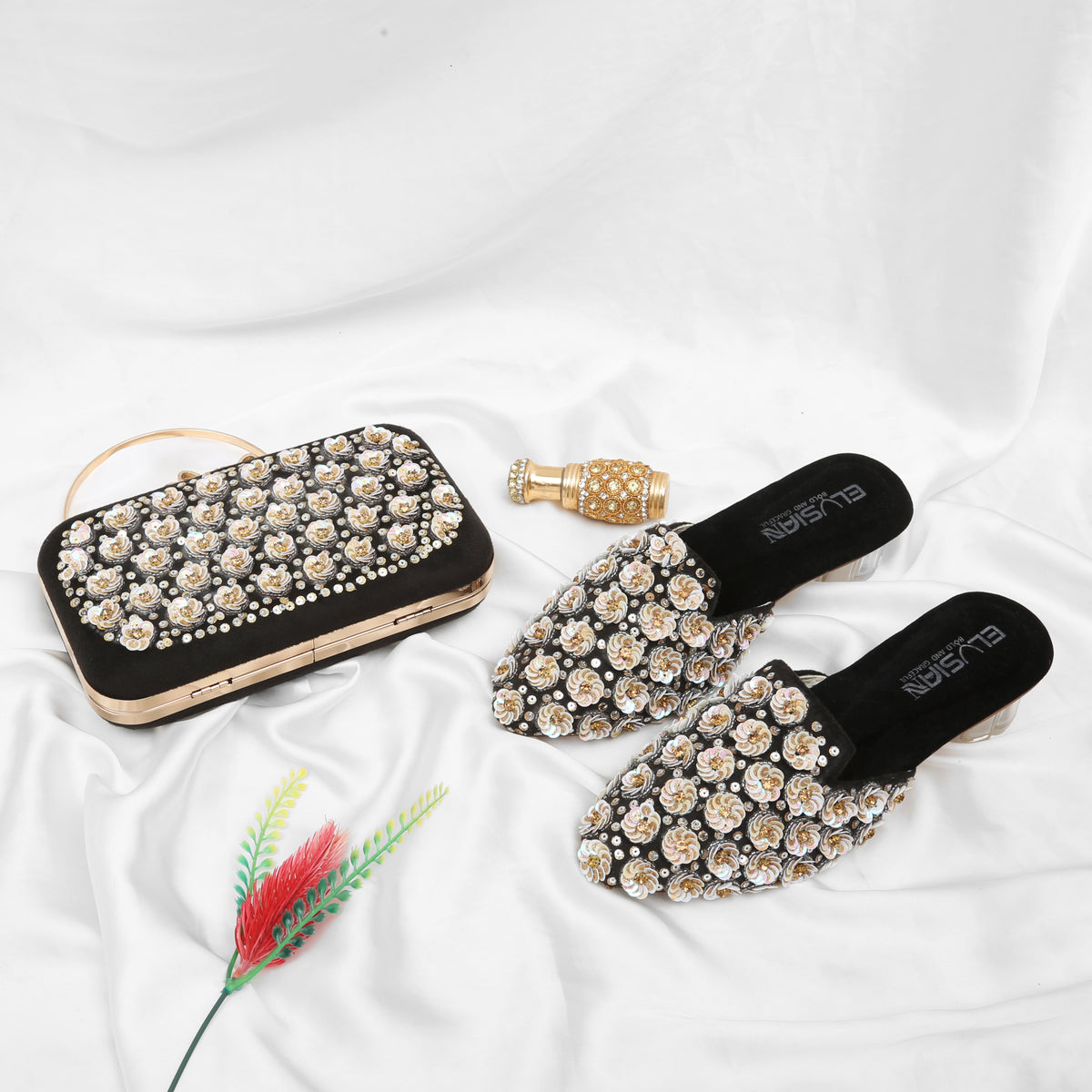 MLC11 - Black ( Clutch Both Side Embroidery )