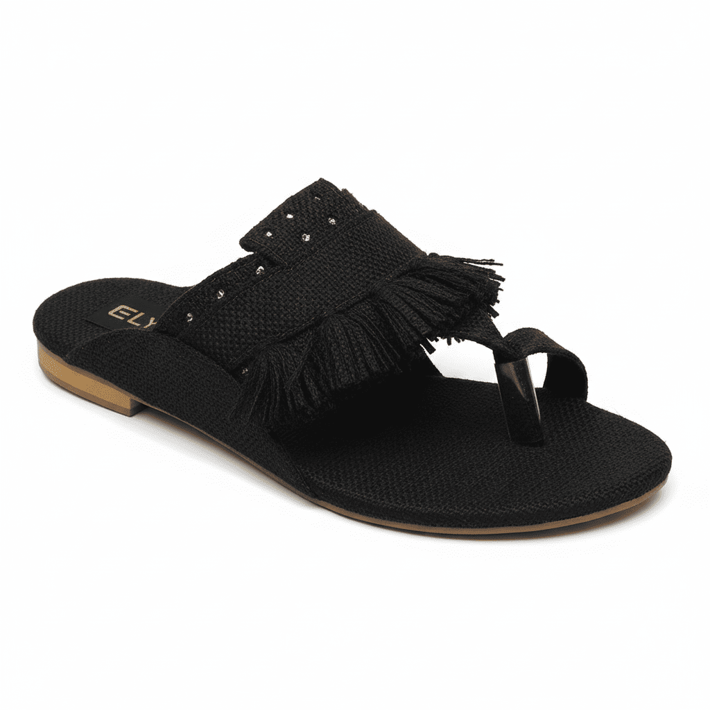 Women Tussle Kolhapuri-IR8-Jute-Black