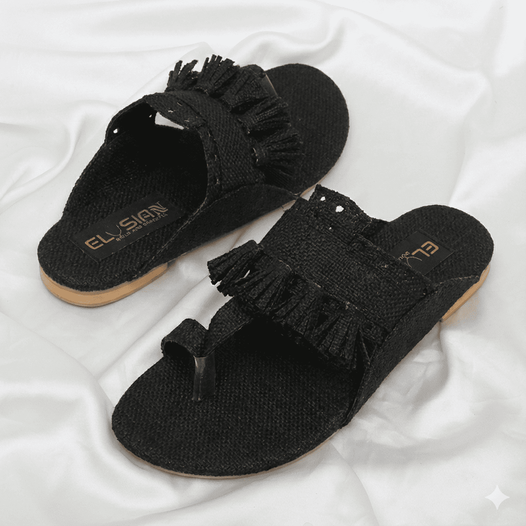 Women Tussle Kolhapuri-IR8-Jute-Black