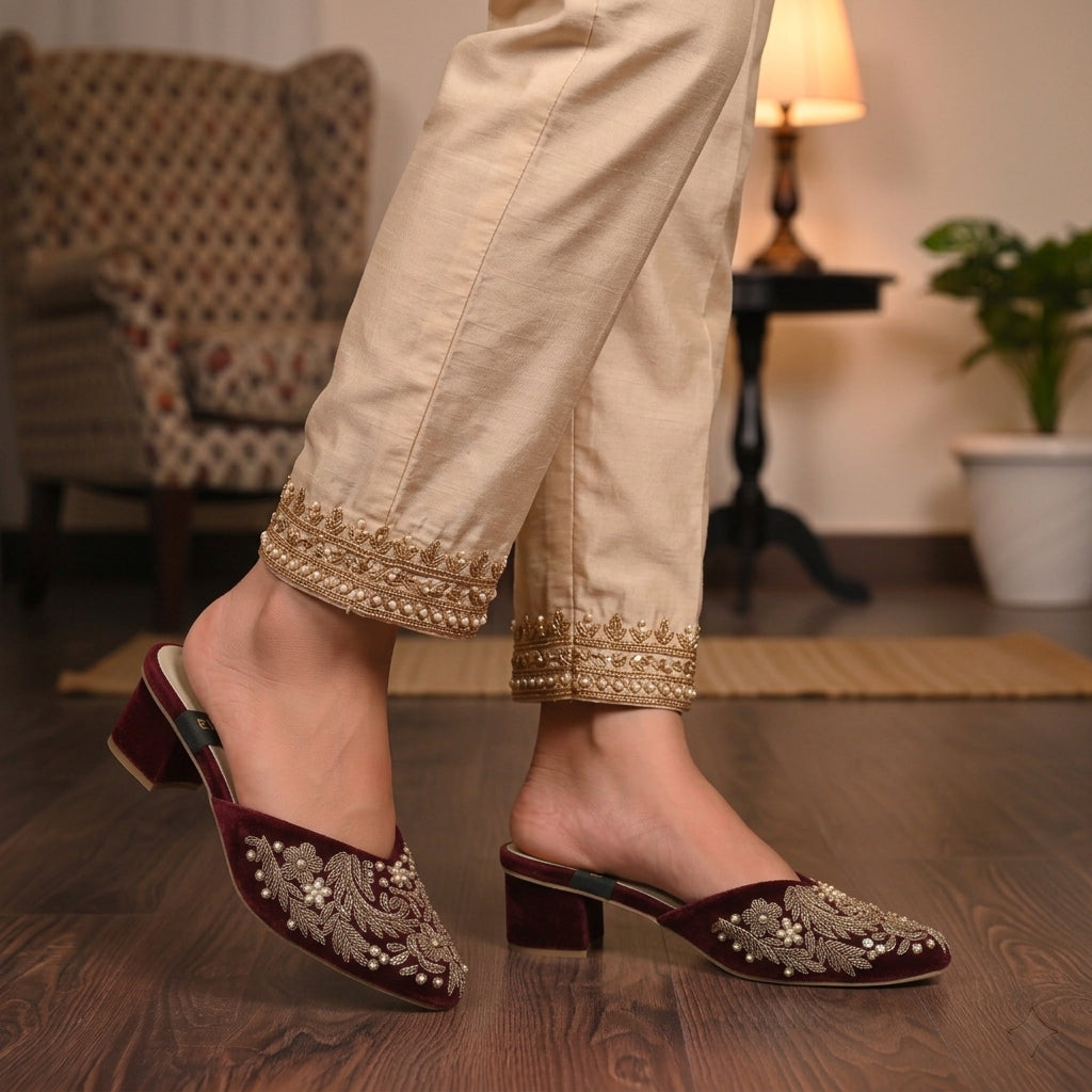 ML-S14-embroidered V Mule