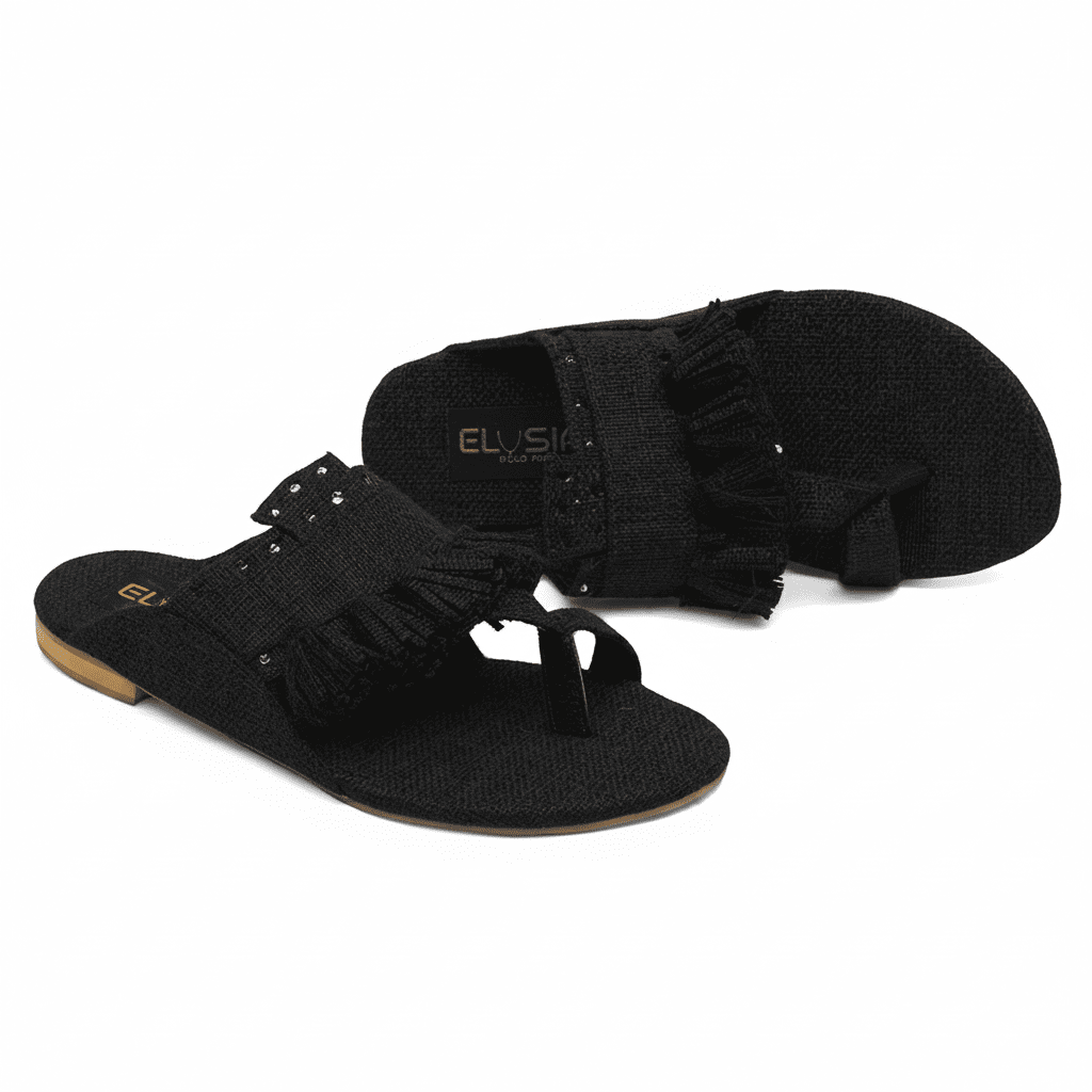 Women Tussle Kolhapuri-IR8-Jute-Black