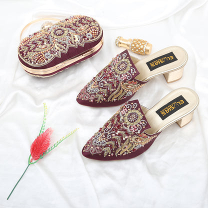 MLC4 - Maroon ( Clutch Both Side Embroidery )