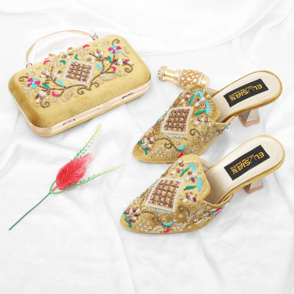 MLC7 - Golden ( Clutch Both Side Embroidery )