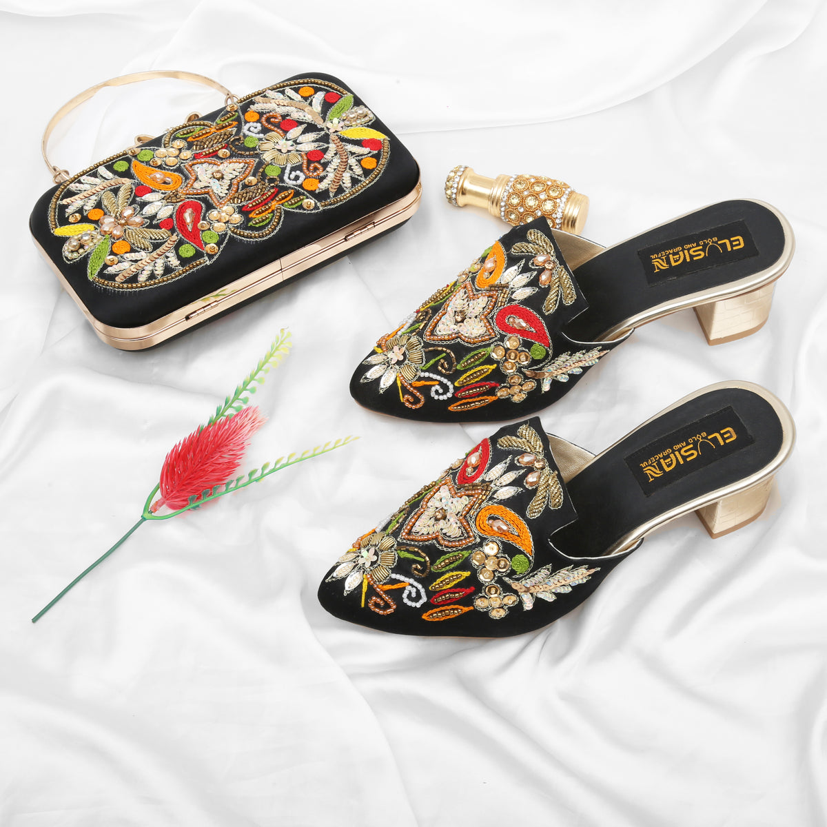 MLC9 - Black ( Clutch Both Side Embroidery )