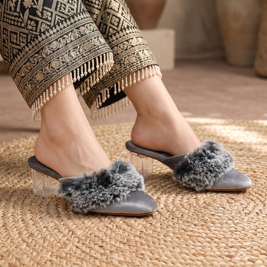 ML-IN6-Fur Mule-Gray (Heel)