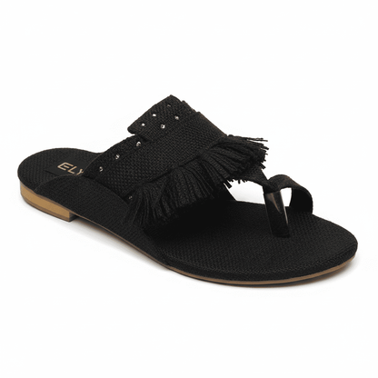 Women Tussle Kolhapuri-IR8-Jute-Black