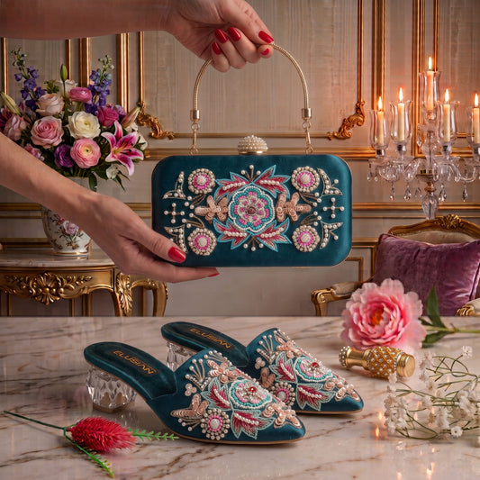 MLC5 - Teal ( Clutch Both Side Embroidery )