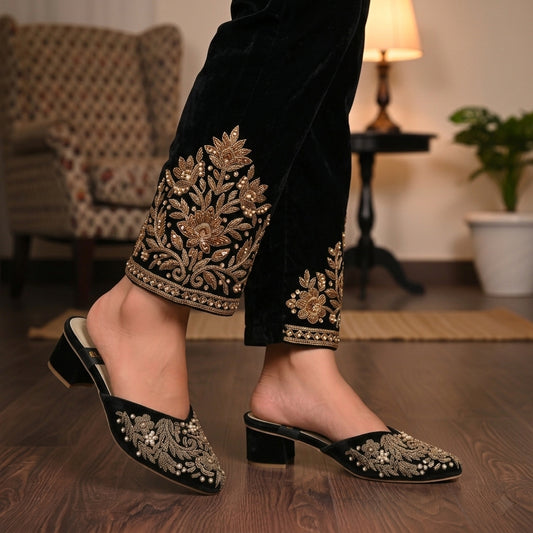 ML-S14-embroidered V Mule