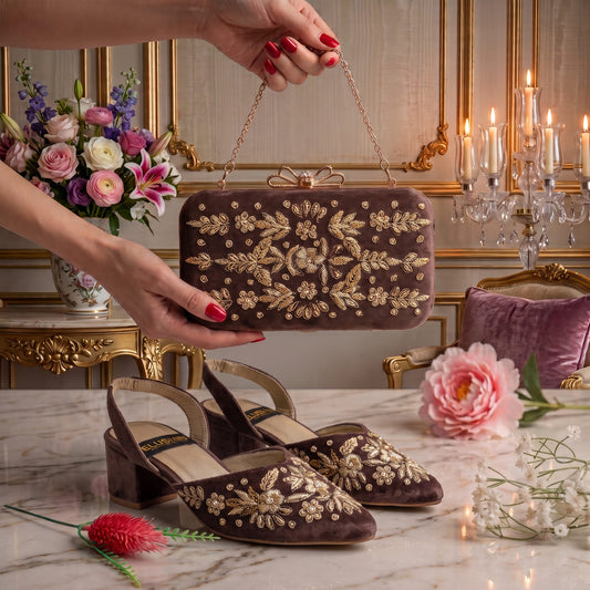 MLC3 - Brown ( Clutch Both Side Embroidery )