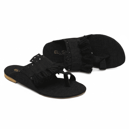 Women Tussle Kolhapuri-IR8-Jute-Black