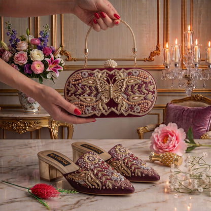 MLC4 - Maroon ( Clutch Both Side Embroidery )